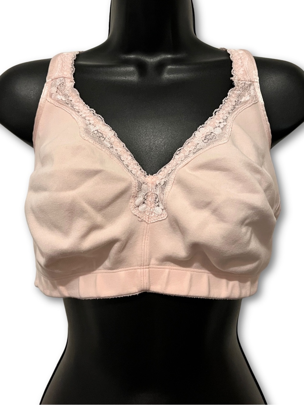 Catherines Soft Lace-Trim Wireless Bra in Light Pink
